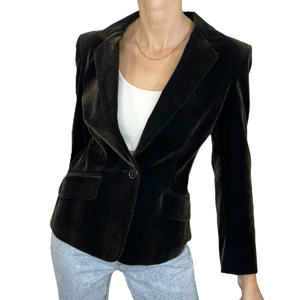 Mario Serrani brown black tailored fitted velvet jacket blazer 8